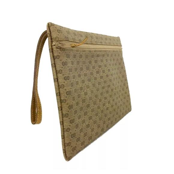 Authentic GUCCI Micro GG Logo Wristlet Cosmetic Pouch Bag Beige - Picture 2 of 7